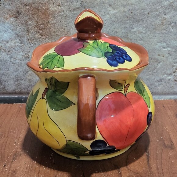 Serving Bowl With Lid Handles Fruit Design Soup Tureen Casserole Dish - Picture 8 of 12